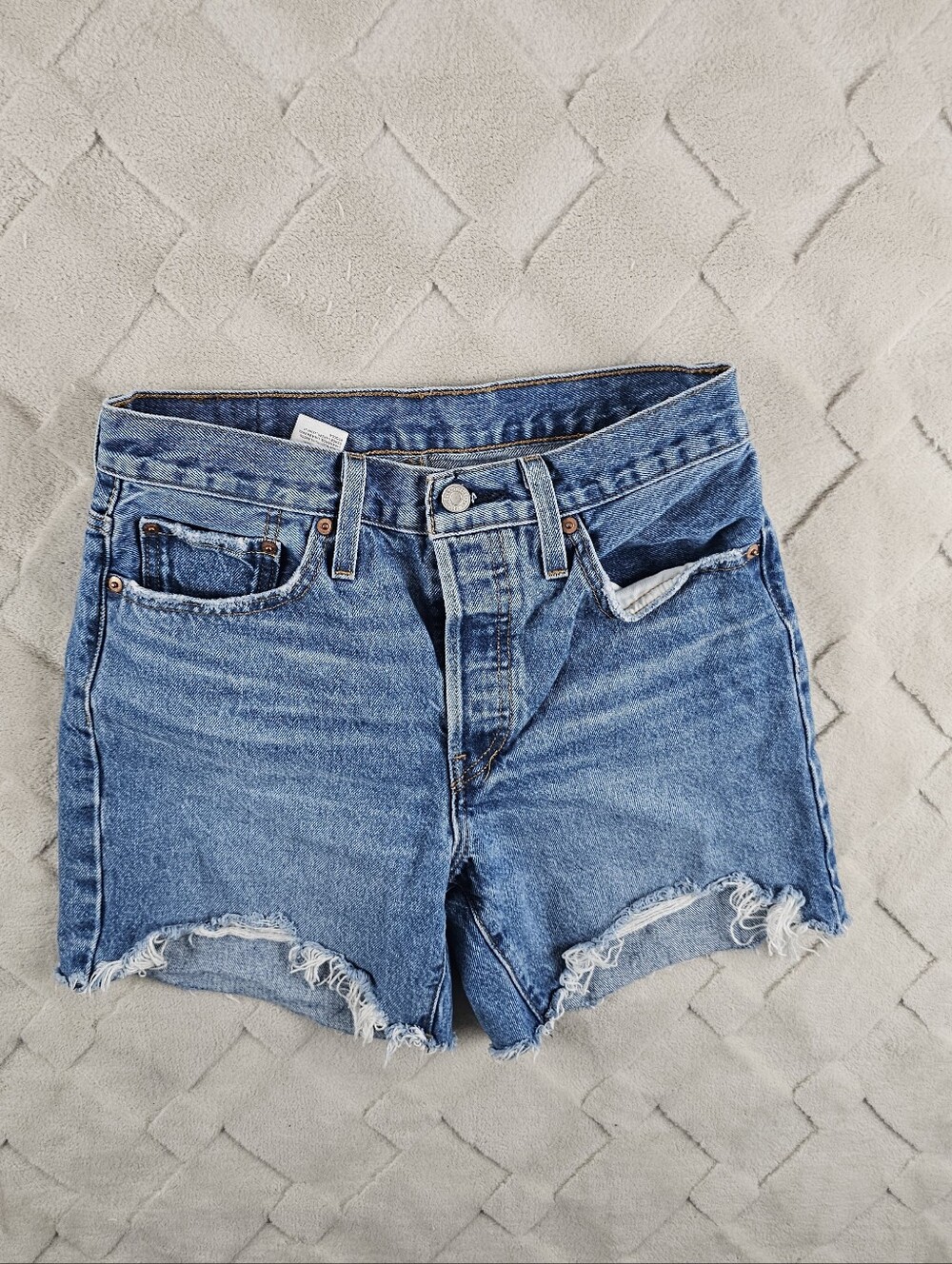Levis 501 High Rise Shorts Womens 27 Button Fly Light Wash Rigid Denim